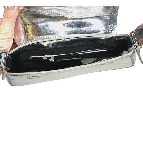 Zara Metallic Silver Mirror Minimal Flap Shoulder Bag Purse Winter Y2k Style - Picture 5 of 8